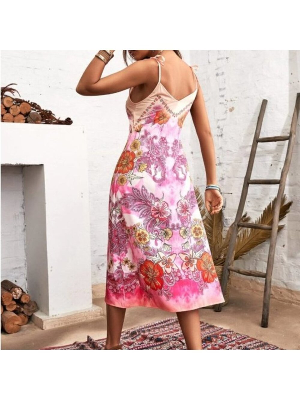 Floral Print Tie Shoulder Cami Dress - Picture 2 of 7